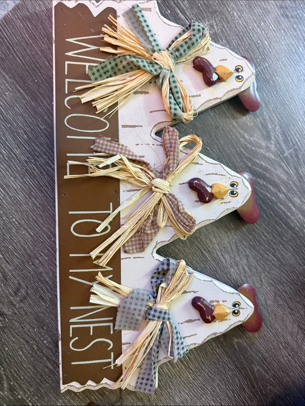 Welcome to My Nest Chicken Trio Wall Sign - White and Brown